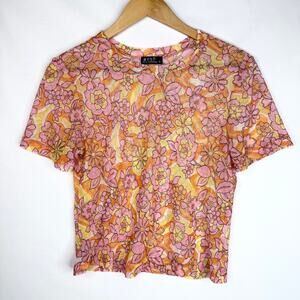 3 Girls Clothing Retro Floral Print Mesh T-Shirt XL